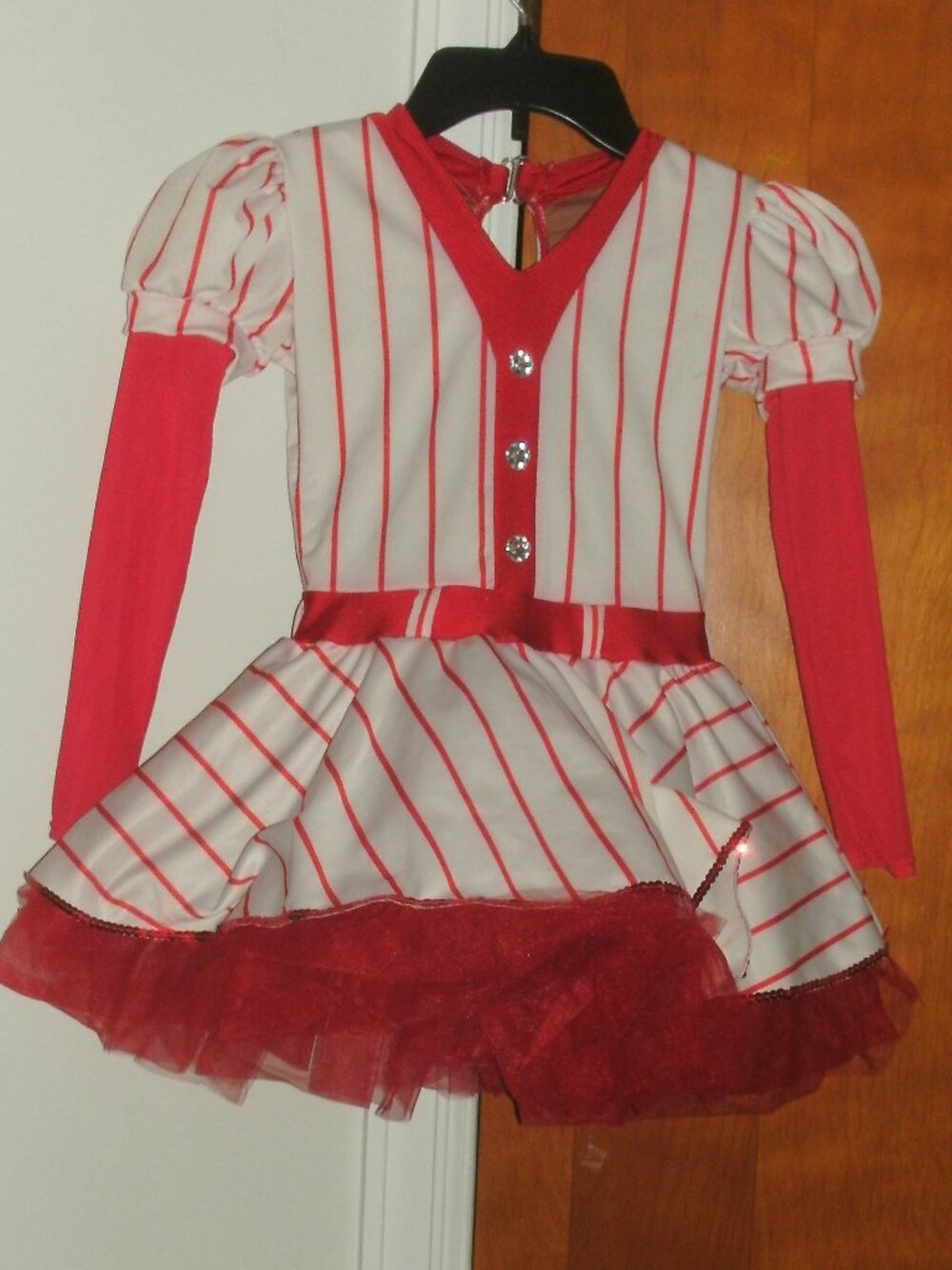 Retro Baseball Red White Pinstripe Sparkle Dance Skating Tutu Costume Outfit MC